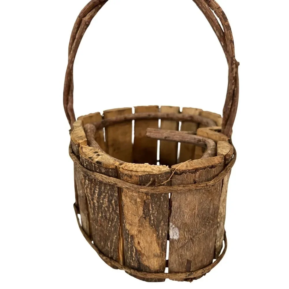 Rustic Wooden Heart-Shaped Basket With Handle‎